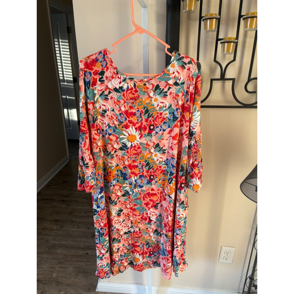 Agnes & Dora Walker Dress Bloom Allover Print Floral Smocked Sleeve Pink Medium - Picture 5 of 5